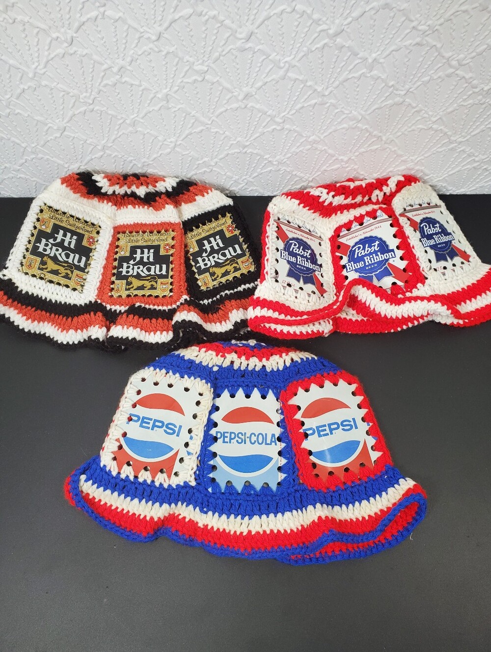 Vintage Crochet Beer and Soda Hats